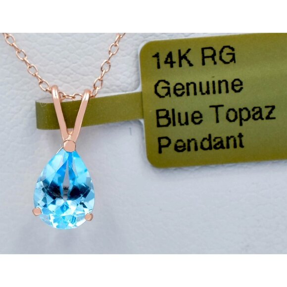Genuine 1.08 Cts Blue Topaz Pendant 14k Solid Rose Gold
